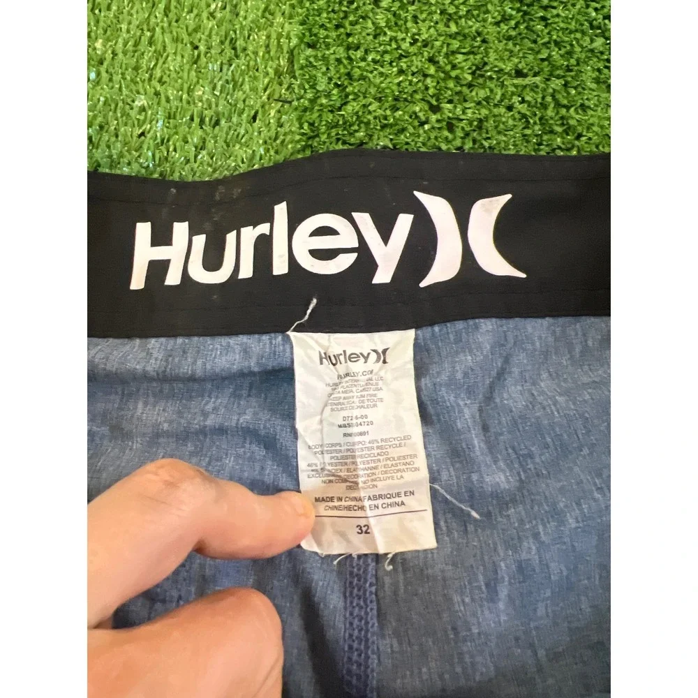 Hurley Phantom‎ Mens Board Shorts Size 36 Light Blue Navy Stripe Swim Trunks